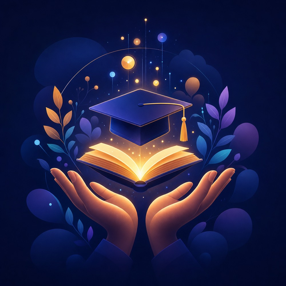 Symbol of caring financial support lifting a student toward graduation